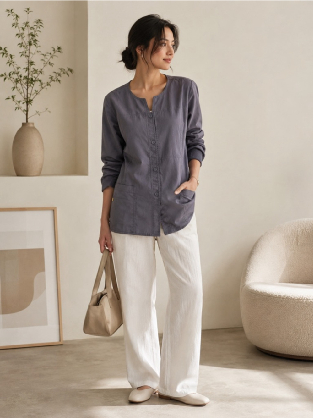 WonderWink Four-Stretch Scrub Jacket Women's Medium Grey Snap Front Medical Top